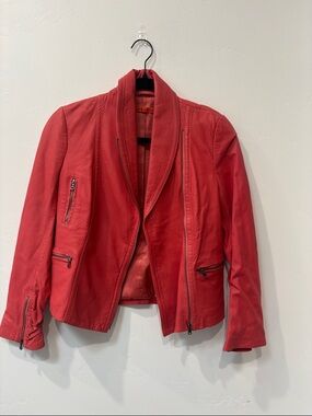 Alice + Olivia Vibrant PINK Leather Moto Jacket